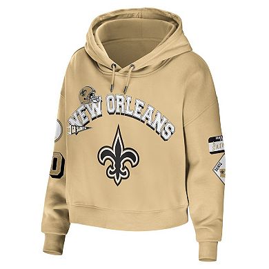 Women's WEAR by Erin Andrews Gold New Orleans Saints Plus Size Modest Cropped Pullover Hoodie