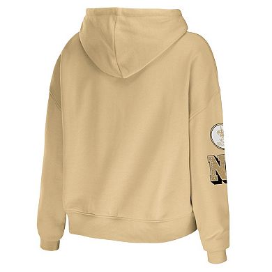 Women's WEAR by Erin Andrews Gold New Orleans Saints Plus Size Modest Cropped Pullover Hoodie
