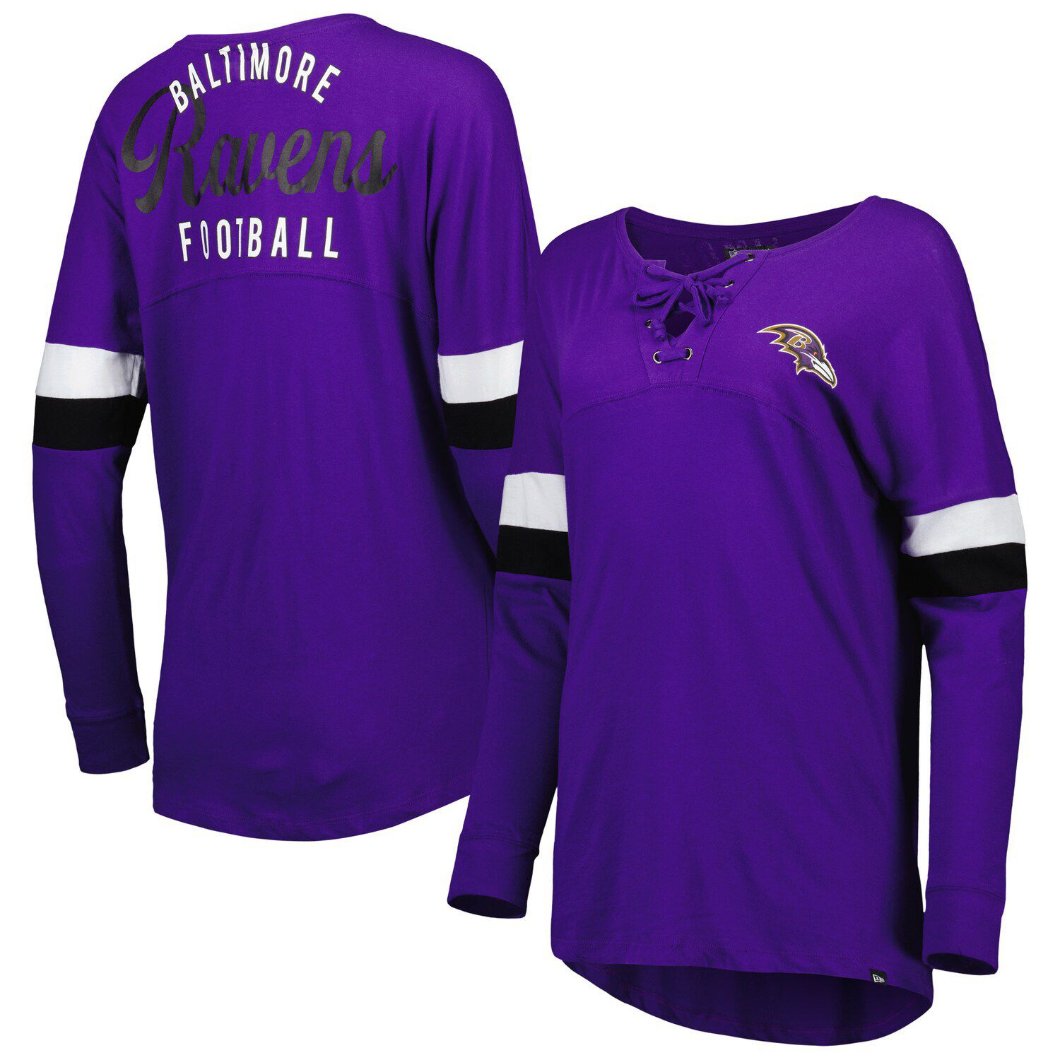 Baltimore Ravens Fanatics Branded Women's True to Form Raglan Lace-Up  V-Neck Long Sleeve T-Shirt - Purple/Black