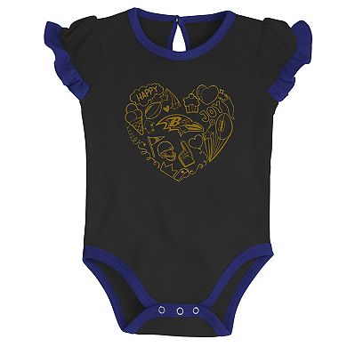 Newborn & Infant Purple/Black Baltimore Ravens Too Much Love Two-Piece Bodysuit Set