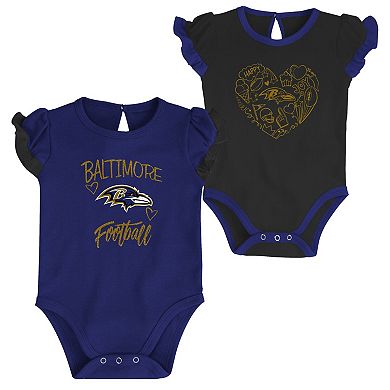 Newborn & Infant Purple/Black Baltimore Ravens Too Much Love Two-Piece Bodysuit Set