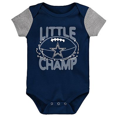 Newborn Infant Navy Heathered Gray Dallas Cowboys Little Champ Three Piece Bodysuit Bib Booties