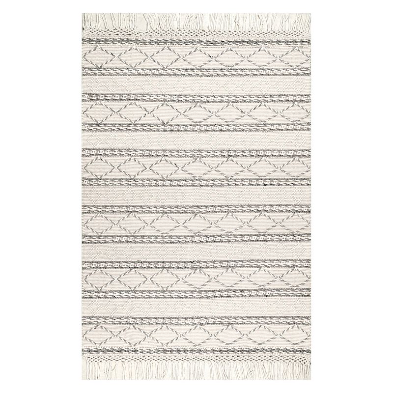nuLoom Hand Woven Delaney Tassel Area Rug, White, 8.5X11.5Ft