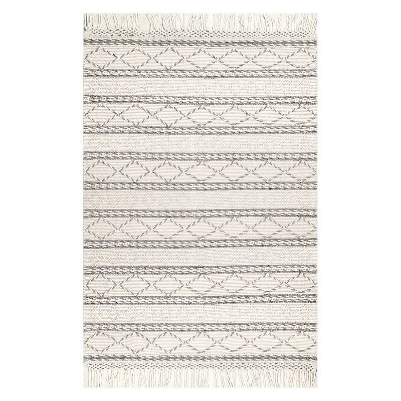 nuLoom Hand Woven Delaney Tassel Area Rug, White, 5X8 Ft