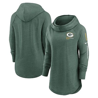 Women s Nike Heathered Green Green Bay Packers Minimal Statement Raglan Funnel Neck Pullover Hoodie