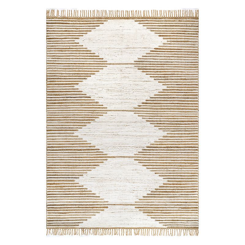 nuLoom Clea Hand Woven Geometric Flatweave Tassel Area Rug, Beig/Green, 8X10 Ft