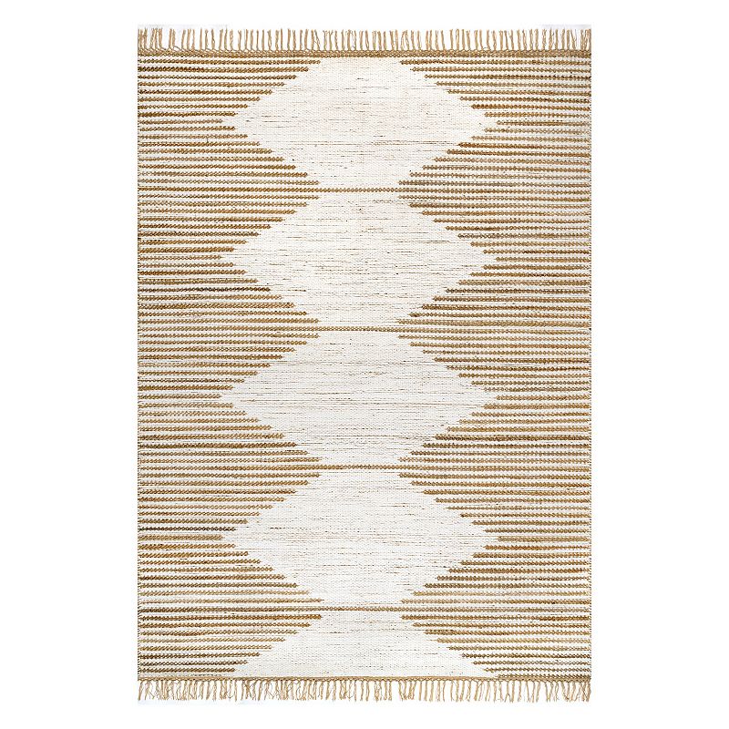 nuLoom Clea Hand Woven Geometric Flatweave Tassel Area Rug, Beig/Green, 8X10 Ft