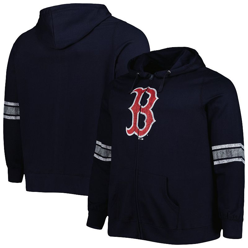 Womens Navy/Heather Gray Boston Red Sox Plus Size Front Logo Full-Zip Hood