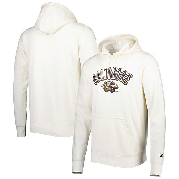 Men's New Era Cream Baltimore Ravens Sideline Chrome Pullover Hoodie