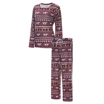 Women's Concepts Sport Maroon Virginia Tech Hokies Holiday Long Sleeve T-Shirt and Pants Sleep Set