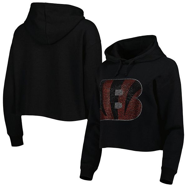 Cincinnati Bengals Women's Hooded Crop Sweatshirt - Black/White