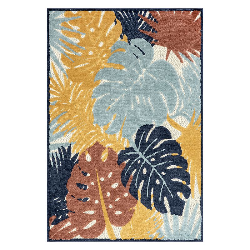 nuLoom Alannah Tropical Border Indoor/Outdoor Area Rug, Blue, 8X10 Ft