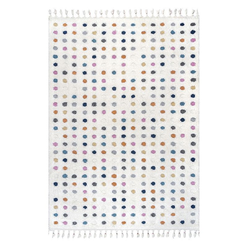 nuLoom Behati High-Low Polka Dot Tassel Area Rug, White, 9X12 Ft