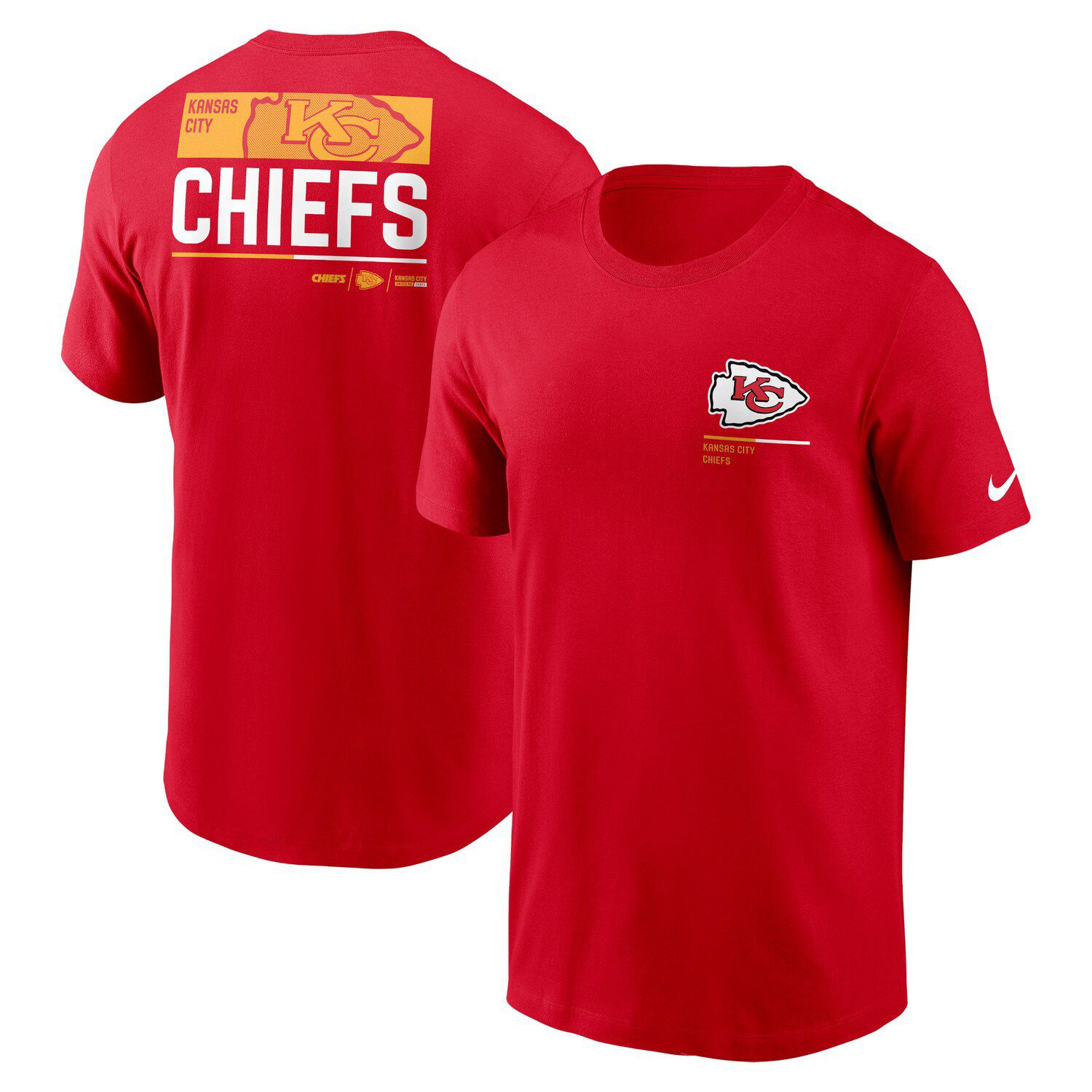 Kansas City Chiefs Mens Red/Gold Iconic Hashmark V-Neck T-Shirt