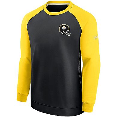 Men's Nike Black/Gold Pittsburgh Steelers Historic Raglan Crew Performance Sweater