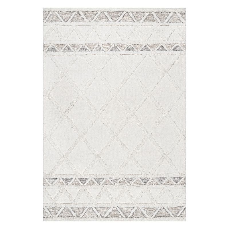 nuLoom Kenna Wool Shaggy High-Low Geometric Trellis Area Rug, White, 8X10 Ft