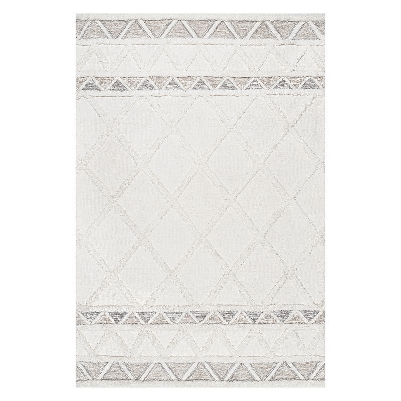 nuLoom Kenna Wool Shaggy High-Low Geometric Trellis Area Rug, White, 8X10 Ft