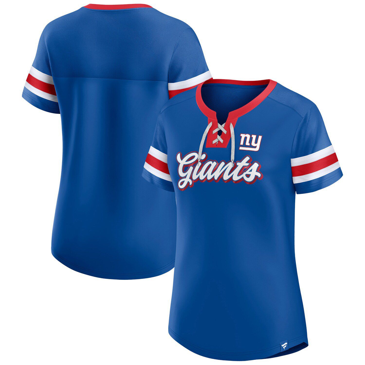 New York Giants Women's Plus Size Lace-Up V-Neck T-Shirt - Heather