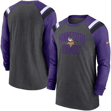 Men's Nike Heathered Charcoal/Purple Minnesota Vikings Tri-Blend Raglan ...