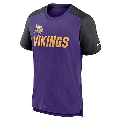 Men's Nike Heathered Purple/Heathered Black Minnesota Vikings Color Block Team Name T-Shirt