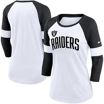 Women's Nike Las Vegas Raiders White/Heather Black Football Pride Raglan 3/4-Sleeve T-Shirt