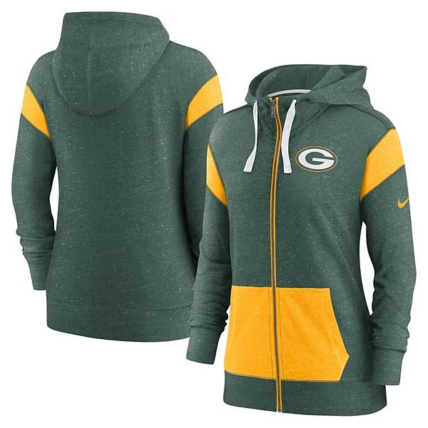 Green Bay Packers New Era Women's Throwback Colorblock Full-Zip Hoodie -  Green/Gold