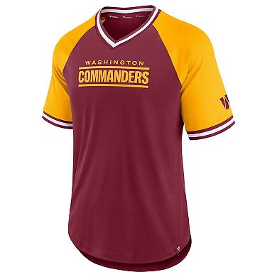 Men's Fanatics Branded Burgundy/Gold Washington Commanders Second Wind Raglan V-Neck T-Shirt