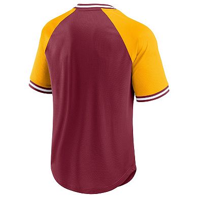 Men's Fanatics Branded Burgundy/Gold Washington Commanders Second Wind Raglan V-Neck T-Shirt