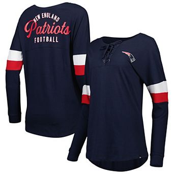Women's New Era Navy New England Patriots Athletic Varsity Lightweight Lace-Up Long Sleeve T-Shirt