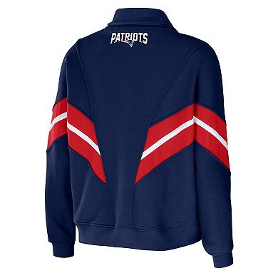 Women's WEAR by Erin Andrews Navy New England Patriots Plus Size Yarn Dye Stripe Full-Zip Jacket