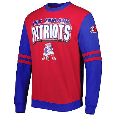 Men's Mitchell & Ness Red New England Patriots All Over 2.0 Pullover Sweatshirt