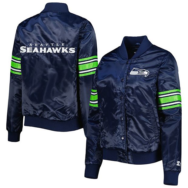 Women's Starter College Navy Seattle Seahawks Line Up Satin Full-Snap Varsity Jacket Size: Extra Large