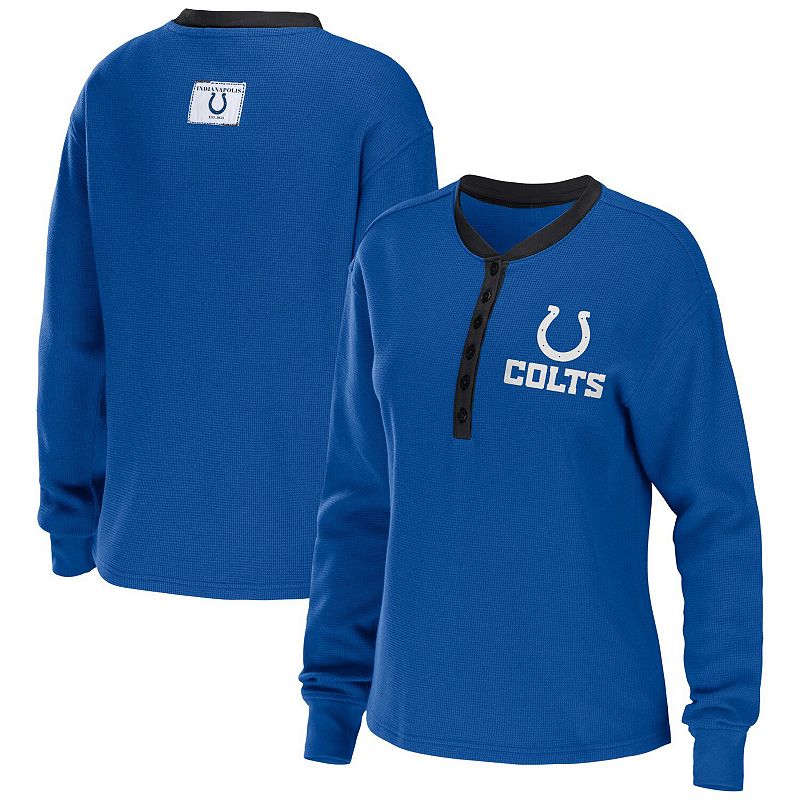 Womens WEAR by Erin Andrews Royal Indianapolis Colts Waffle Henley Long Sl