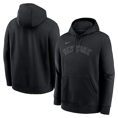 Men s Nike New York Yankees Pitch Black Wordmark Club Fleece Pullover Hoodie