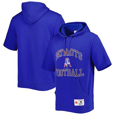 Men s Mitchell Ness Royal New England Patriots Washed Short Sleeve Pullover Hoodie