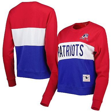 Women's Mitchell & Ness Royal/Red New England Patriots Color Block Pullover Sweatshirt