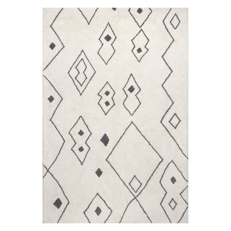 nuLoom Darla Machine Washable Wool Geometric Moroccan Area Rug, White, 6X9 Ft