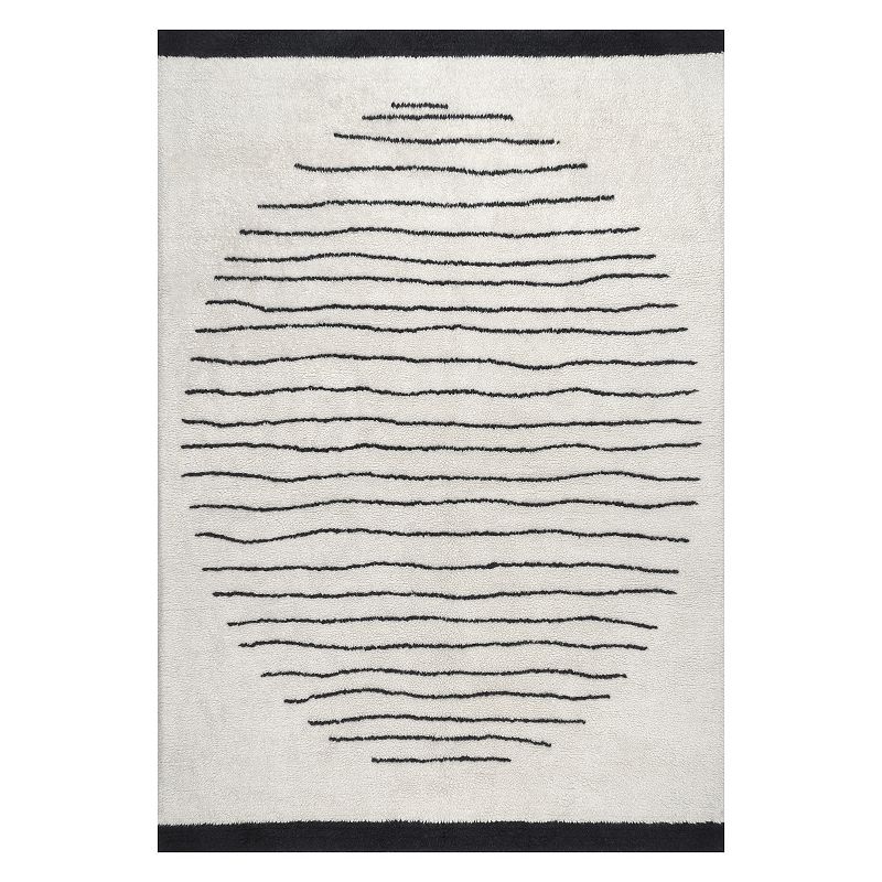 nuLoom Karina Machine Washable Wool Striped Area Rug, White, 6X9 Ft