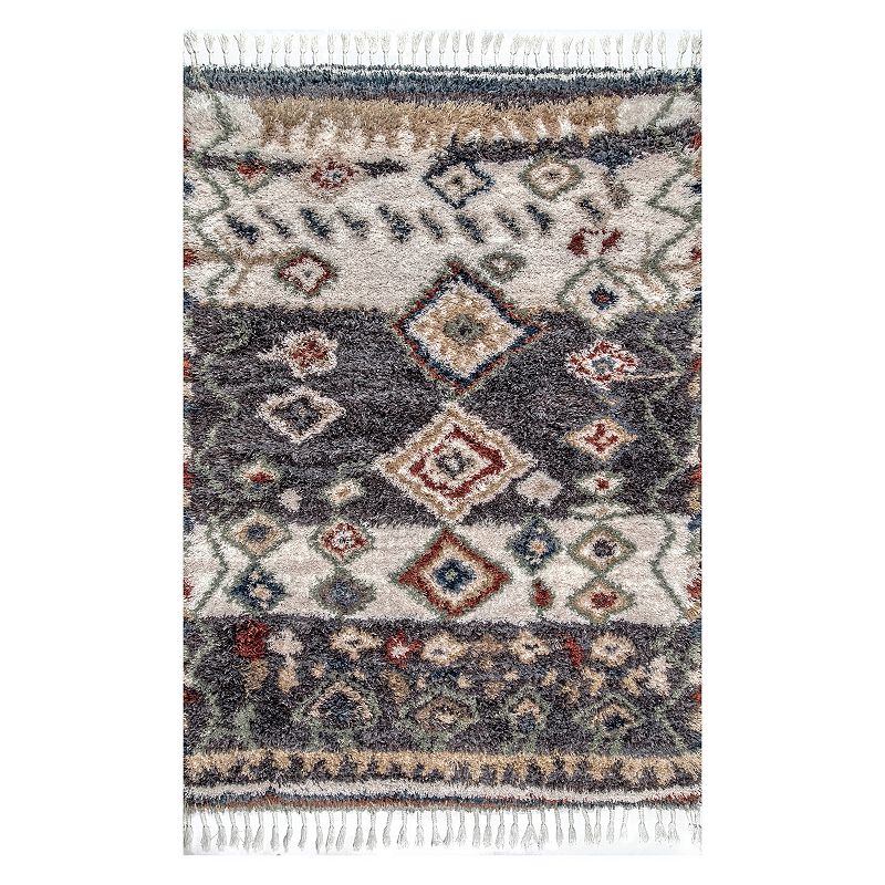 nuLoom Rosemarie Bohemian Soft Shag Tassel Area Rug, Black, 8X10 Ft