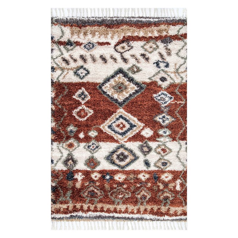 nuLoom Rosemarie Bohemian Soft Shag Tassel Area Rug, Red, 9X12 Ft