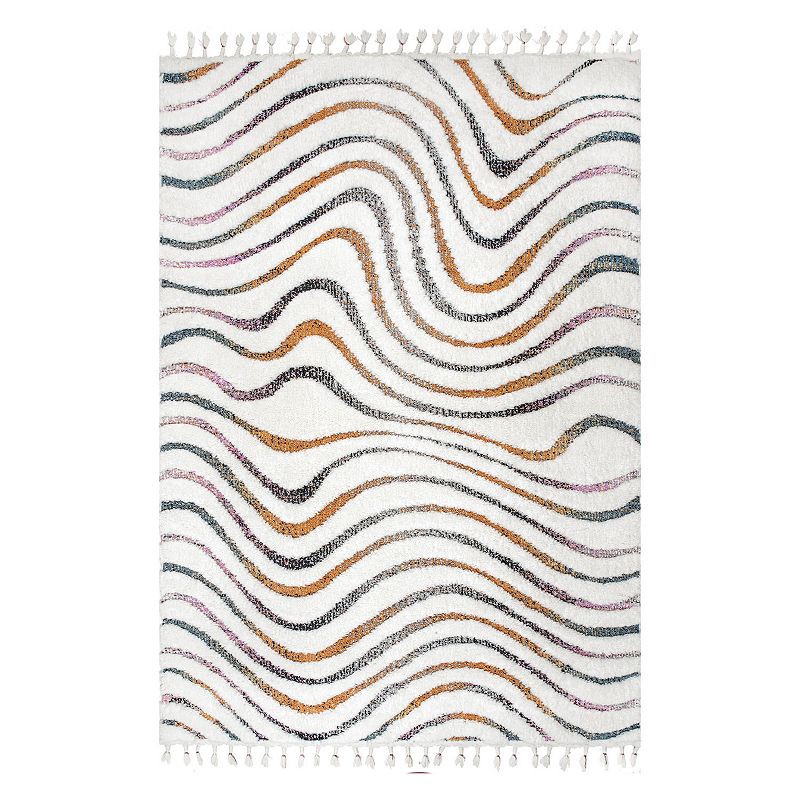 nuLoom Ina High-Low Waves Tassel Area Rug, White, 8X10 Ft