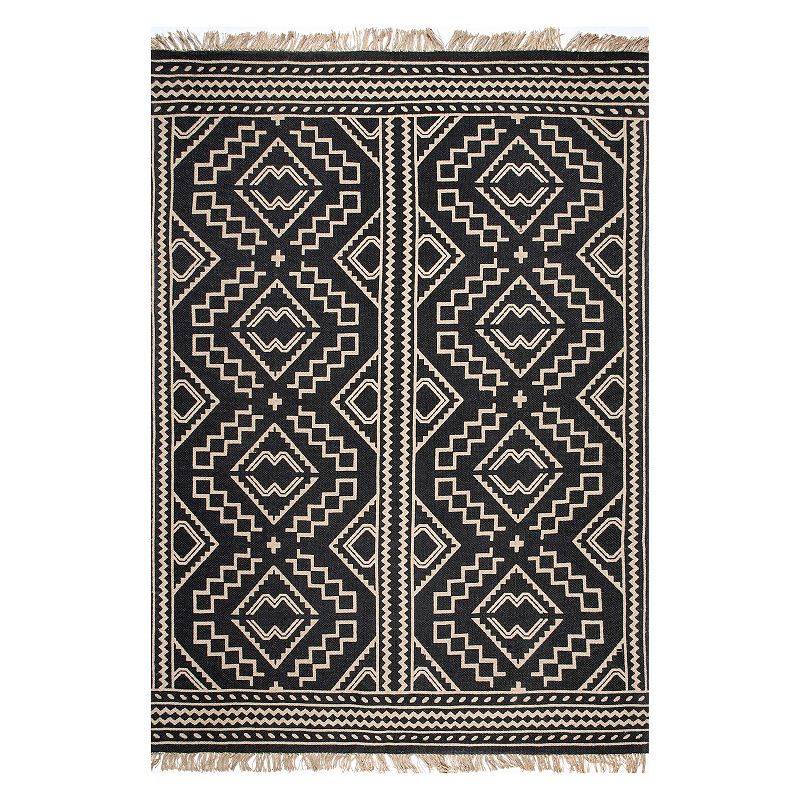 nuLoom Fawn Ethnic Jute Tassel Area Rug, Black, 8X10 Ft