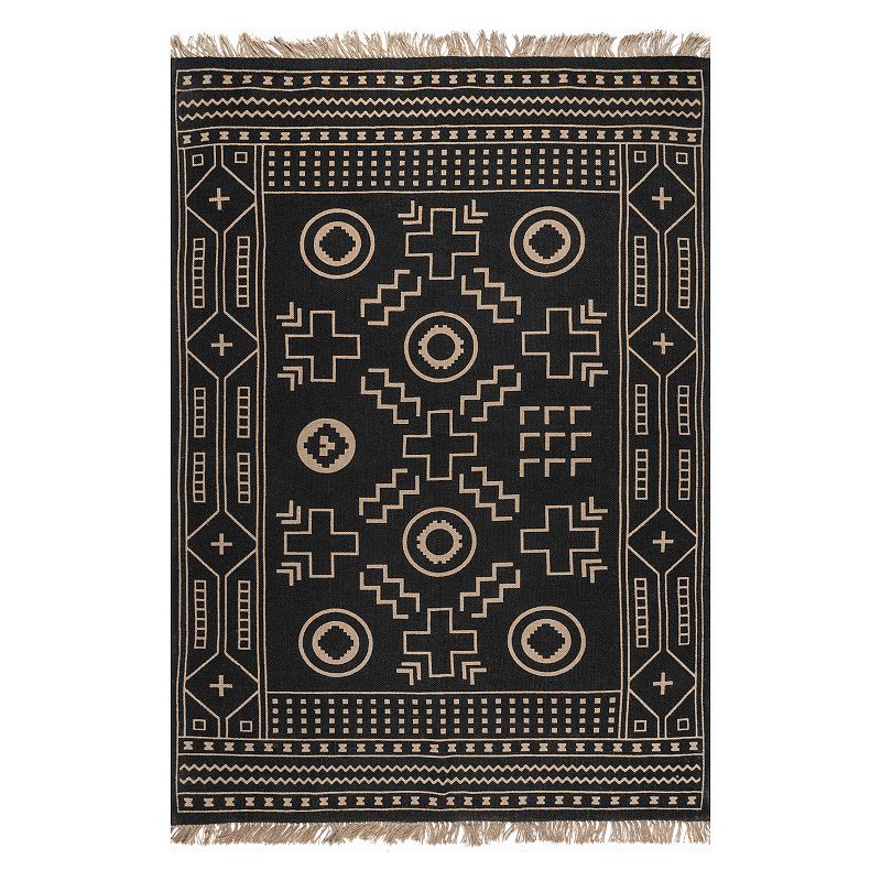 nuLoom Gretel Tribal Motif Jute Tassel Area Rug, Black, 8X10 Ft