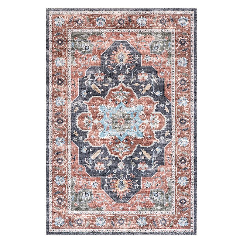 nuLoom Jay Persian Medallion Machine Washable Area Rug, Red, 8X10 Ft