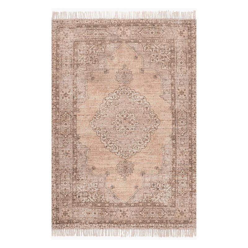 nuLoom Brogan Vintage Medallion Flatweave Tassel Area Rug, Pink, 8X10 Ft