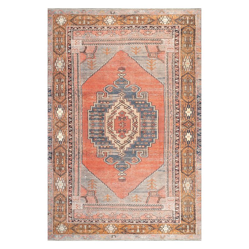 nuLoom Kamila Flatweave Tribal Medallion Area Rug, Orange, 6Ft Rnd