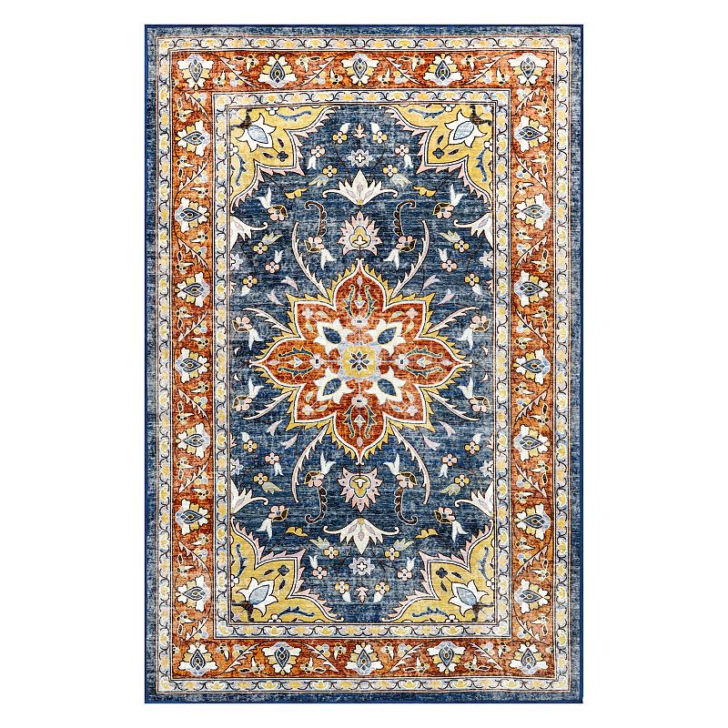 nuLoom Zuri Bold Floral Machine Washable Area Rug, Blue, 8X10 Ft