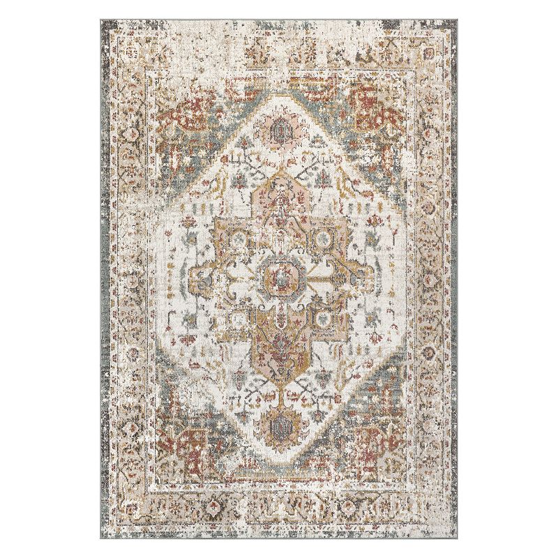 nuLoom Justine Vintage Medallion Area Rug, Beig/Green, 8Ft Rnd