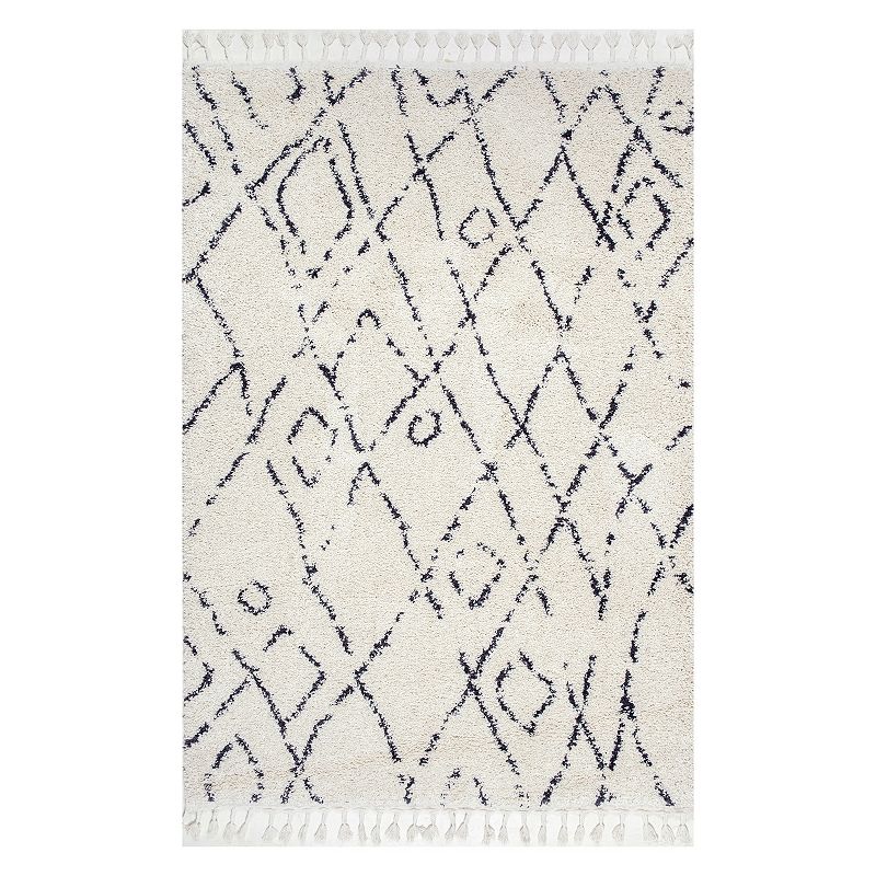 nuLoom Nieves Moroccan Diamond Tassel Area Rug, White, 10Ft Sq