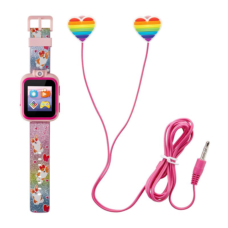 PlayZoom 2 Kids' Rainbow Heart Smart Watch & Earbuds Set, Rainbow Corgi Dog